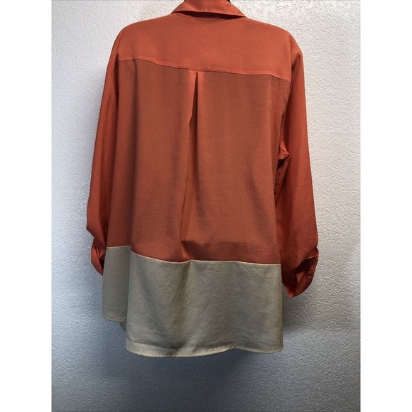 Notations Peach Color Block Button Up Womens Roll Tab Sleeve Blouse Plus Sz XL - Picture 5 of 7